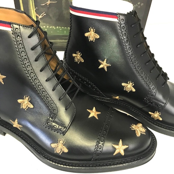 Gucci Leather Boots w/ Embroidered Stars Bees New - Picture 3 of 6